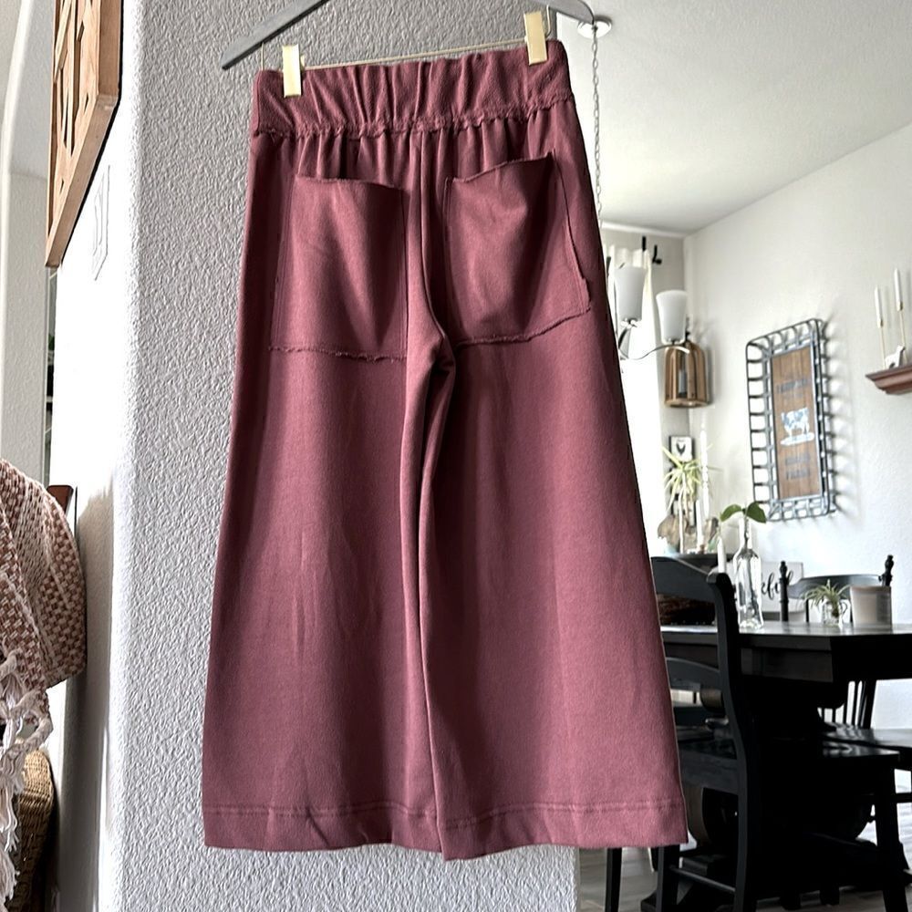 NWOT Free People Beach Essential Gaucho Pants Brown Mid Rise Cropped Wide Leg S - Picture 5 of 8